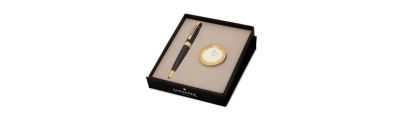SHEAFFER 300 Ballpoint Pen Giftset Glossy Black GT Gold Plated Table Clock